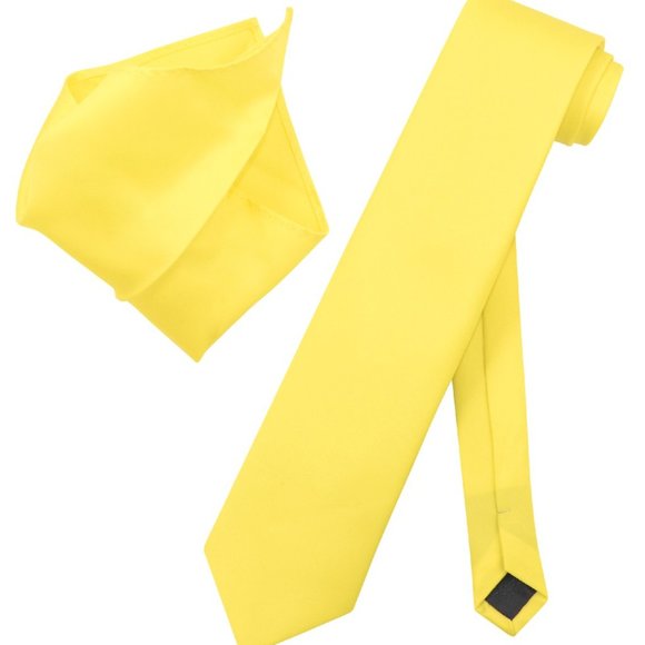 UMO LORENZO 2PC Solid Necktie Matching Hanky Set YELLOW for Men - Picture 1 of 9